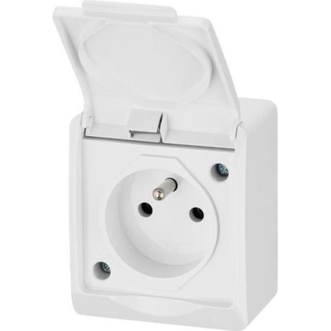 Prise Étanche - IP44 - 16 A - 250 V - Blanc - 65 x 75 x 48 mm - 2P+T (1/2)