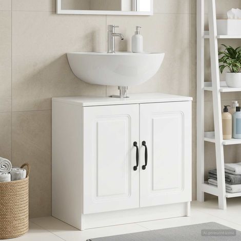 vidaXL Meuble sous Lavabo de Salle de Bain UTRECHT Blanc brillant (1/5)