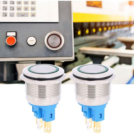 Lot de 2 boutons-poussoirs annulaires de 22 mm, 12-24 V CC, IP65, 6 broches, vert. (1/5)