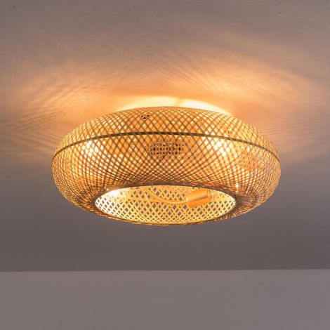 Deckenventilator mit Beleuchtung Antike Bambus Deckenlampe Retro Kreative Rattan Lampenschirm Kronleuchter E27 Handgewebte Fan Deckenleuchte mit Fernbedienung (Glühbirne nicht enthalten) (1/5)