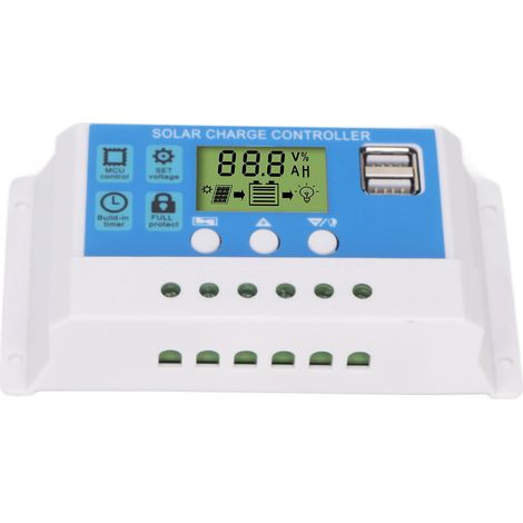 Régulateur de charge solaire PWM pour panneau solaire intelligent écran LCD réglable 2 ports USB 12V 24V blanc 20A (1/5)