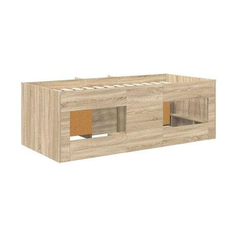 Cadre de lit mezzanine (avec armoire), ensemble 3 pièces, chêne Sonoma, chêne naturel élégant, pour chambre, décor moderne, facile à assembler (1/5)