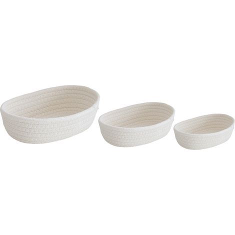 Set aus 3 ovalen, handgewebten Aufbewahrungskörben aus Baumwollseil, weiß, für Make-up und Snacks. (1/5)