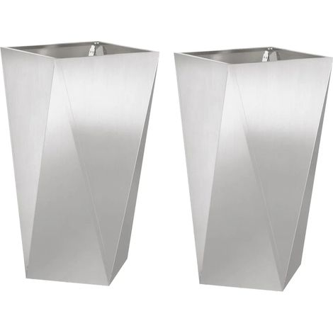 Lot de 2 jardinières modernes 40 x 40 x 75 cm pour extérieur jardin terrasse en acier inoxydable argent (1/5)