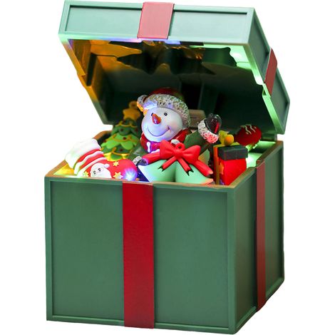 Boîte à musique décorative de Noël lumineuse pour vitrine, cadeau festif vert avec mélodie, nécessite 3 piles AAA non incluses (1/5)