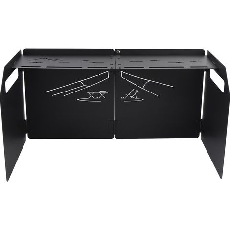 Pare-vent pliable pour réchaud à gaz de camping, avec sac de rangement, idéal pour la randonnée, les pique-niques et la cuisine en extérieur (4 plis, noir). (1/5)