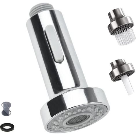 Douchette amovible pour robinet de cuisine – Tête de robinet 2 modes (jet concentré + pluie), remplacement universel pour éviers et salles de bains, embout pulvérisateur haute pression