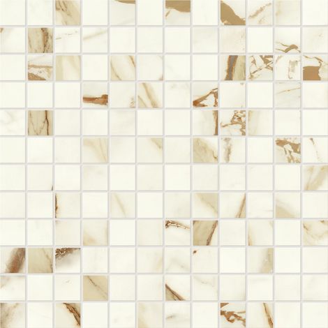 Mosaïque effet Marbre Blanc Calacatta Supreme 2,3x2,3 cm Quadra 30x30x0,9 cm Brillant Faventa - Sol et mur intérieur (vendu par carton de 0,9 m²) - RO'MA CARRELAGE