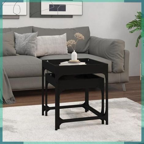 Table d'appoint - 823282 - Noir - Bois d'ingénierie & acier - Lot 2 pièces (45x45x50,5 & 40x40x38,5 cm) (1/5)