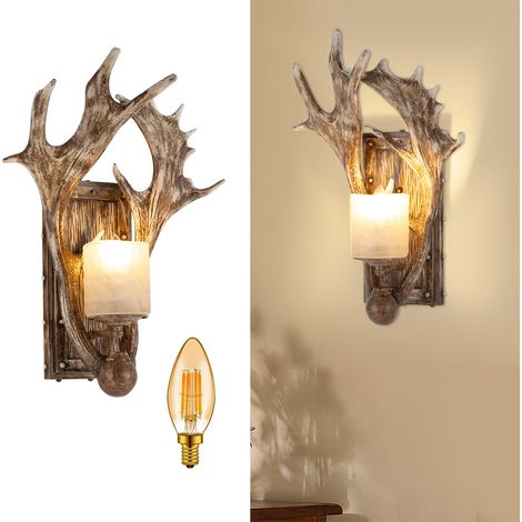 Applique murale rétro en forme de bois de cerf, à une seule lampe, pour la décoration murale, en laiton, idéale pour les hôtels, les chevet de lit, les salons et les salles à manger (1/5)