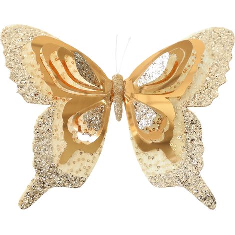 Papillon De Décoration - 25 x 20 cm - En Plastique - Pour Arbre De Noël Guirlande Couronne - Or Rouge Argent - 1 Pièce (1/5)