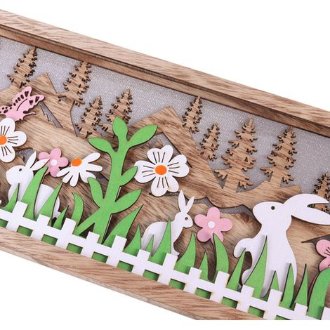 Lapin de Pâques en bois avec une lumière LED brillante – Décoration de Pâques pour la maison (1/5)