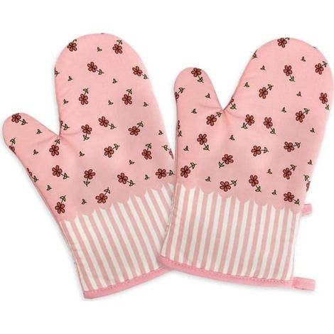 Gants de Four - Phaleur - Rose - Antidérapants - Résistants à la Chaleur - 26x17 cm (1/4)