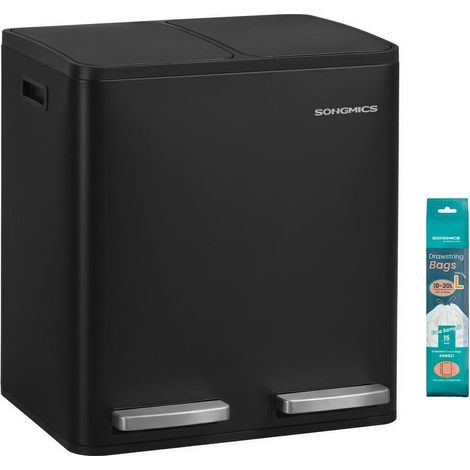 Poubelle de cuisine 41,8 x 35,3 x 45,5 cm tri sélectif 2 compartiments ergonomique finition mate en acier inoxydable argent (1/2)