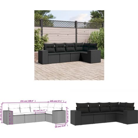 5-tlg. Garten-Sofagarnitur mit Kissen Schwarz Poly Rattan - Gartensofas - Outdoor Möbel - Gartenmöbelset - Rattan Gartenmöbel - Lounge Set - Home & Living (1/3)