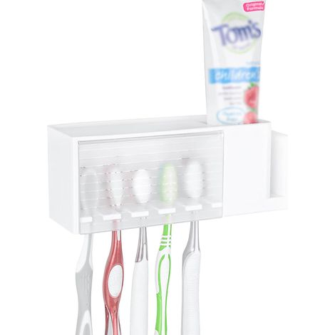 Porte-brosse mural avec couvercle blanc – boîte rangement dentifrice salle bain (1/5)