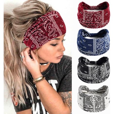 4-Piece Women's Hair Band Set, Extra Large Elastic Headband Bandana, Multicolored Yoga and Sports Hair Bandana (1/5)