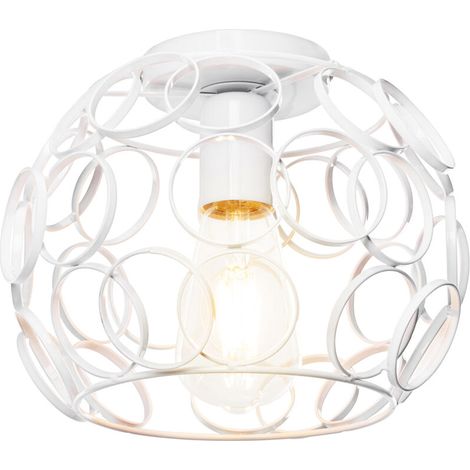 Lampe De Plafond Luminaire Cage Ronde Luminaire Plafonnier En Fer Métallique Plafonnier Rétro Vintage Pour Club Bar Café Blanc (1/5)