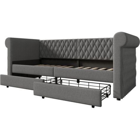 Letto daybed in lino grigio 90x200 cm con 2 cassetti e rete a doghe, senza materasso (1/5)