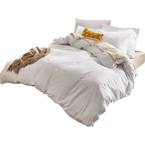 Housse de Couette 240x220 cm, Taies d'oreiller 65x65 cm2, Couette 4 Saison 100% Couette en Microfibre, Blanc Lumineux (1/5)
