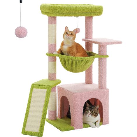 Arbre à chat, design multi-niveaux, poteau à griffer inclus, AMT0271PK, L (1/2)