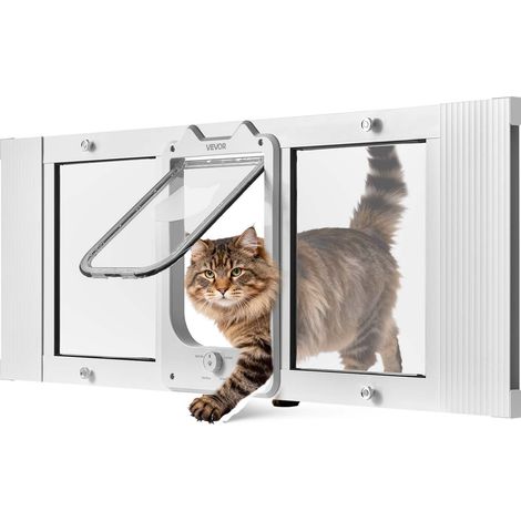Chatière pour Chat Convient aux Fenêtres de 889 à 1016 mm, Porte de Fenêtre pour Animal Domestique, 4 Modes de Verrouillage, Fermeture Magnétique, Aluminium Verre Haute Transparence, Blanche (1/5)