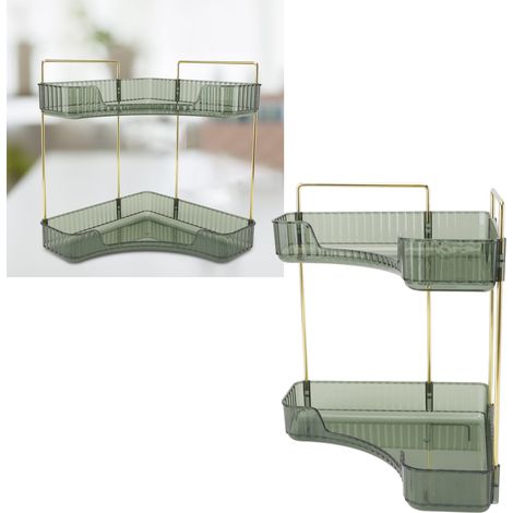 Organisateur de Coin Double Étage pour Comté de Salle de Bain Noir Vert Mat : 2 Plateaux Métal PP - Design Économie d'Espaces Cosmetiques Entretien Facile Assemblage (1/5)