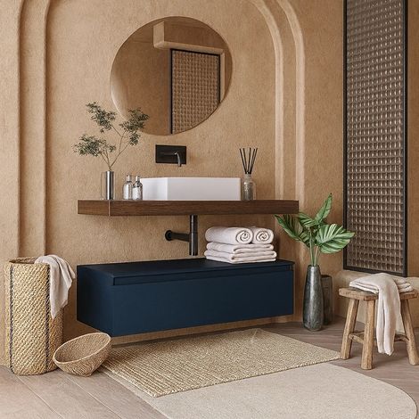 Exagonshop Mobile bagno 120x50 tabacco blu opaco Oasy con top e (1/5)
