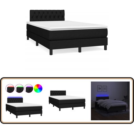 Boxspringbett mit Matratze & LED Schwarz 120x190 cm Stoff - Boxspringbett - Doppelbett - Schlafsystem - Bettauflage - LED Beleuchtung