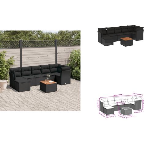 8-tlg. Garten-Sofagarnitur mit Kissen Schwarz Poly Rattan - Gartensorte - Esszimmergarnitur - Lounge Möbel - Outdoor Furniture - Gartenmöbelset (1/3)