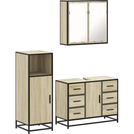 Maison Exclusive - 3-tlg. Badmöbel-Set Sonoma-Eiche Holzwerkstoff