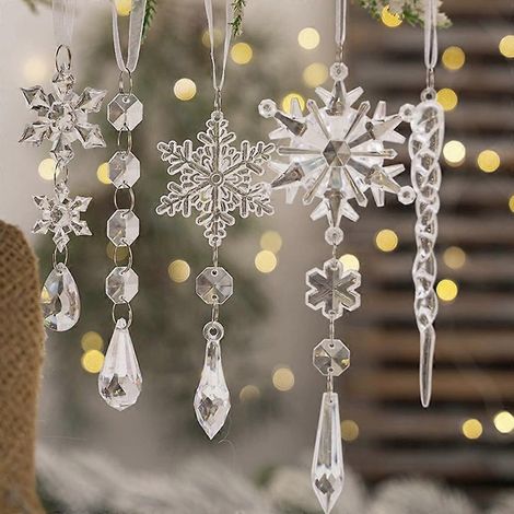 18pcs Crystal Festival Tree Ornaments Acrylic Snowflake Icicle Drop Decorations (1/5)