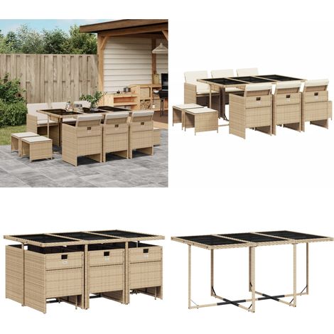 11-tlg. Garten-Essgruppe mit Kissen Beige Poly Rattan - Gartentisch - Gartenset - Outdoor Möbel - Gartenmöbel - Rattan Gartenmöbel - Home & Living (1/5)