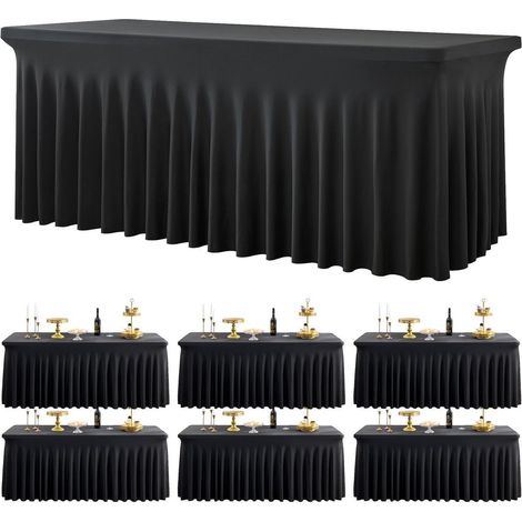 6er Pack Spandex Tischdecke für 183cm Rechtecktische, Schwarz, Waschbar