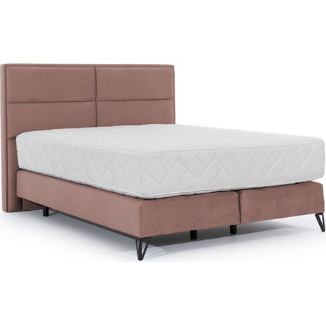 Lit continental tissu rose Tiempo avec matelas 30cm en latex et pied métal noir-180x200 (1/5)