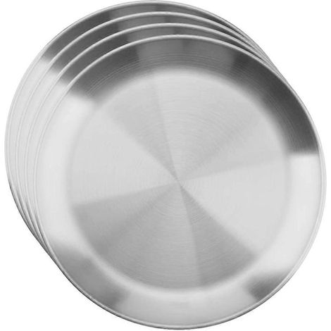 Ensemble de 4 assiettes à dessert en acier inoxydable, ustensiles de cuisine en acier inoxydable, plateau à rôtir-Silver (1/4)