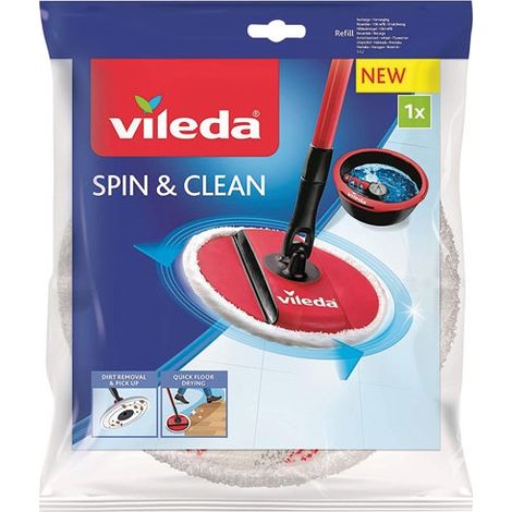 Vileda – Recharge vadrouille Spin and Clean – 100% microfibres – Élimine 99% des bactéries – Lavable jusqu'à 60° – Compatible avec système Spin and Clean (1/5)