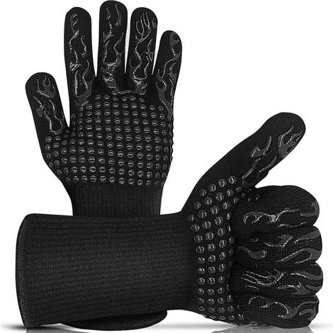 Grilling Gloves, 1472°F Heat Resistant Gloves, Grill Silicone Non-Slip Oven Gloves, Cooking Gloves for Barbecue, Grill Gloves Heat Proof for Men, Outdoor Gloves Baking Cutting (Black) (1/5)