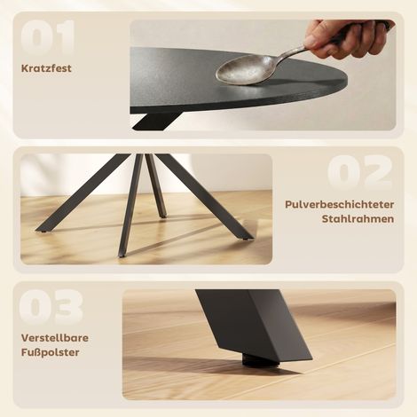 Table ronde pour 4 personnes, table de cuisine industrielle en métal avec pieds en acier, noire, pour salle à manger et cuisine. (1/5)