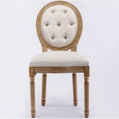 4 Esszimmerstühle im Landhausstil mit Rundrücken, Leinenpolster und Holzbeinen, creme (1/2)