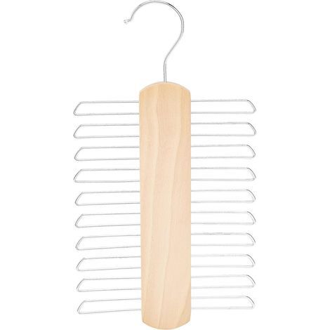 Ganci in legno per cravatte/cinture, 20 fessure, colore legno naturale, 16 cm, set da 2 (1/5)