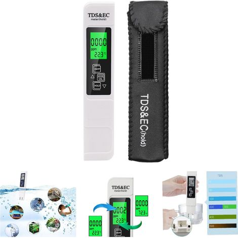 TDS&EC Water Quality Tester, 3 in 1 LCD Display TDS EC Meter Digital Tester Temperature Meter, Conductivity 0-9999PPM, Drinking Water Quality Monitor Tester Pen(White) (1/5)