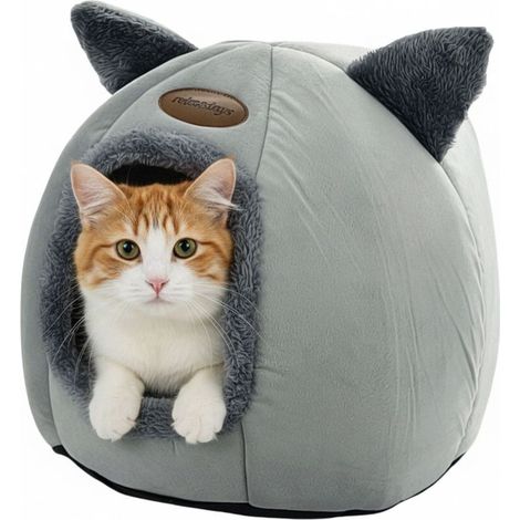 Grotte pour chat avec oreilles, coussin amovible et base antidérapante (1/5)