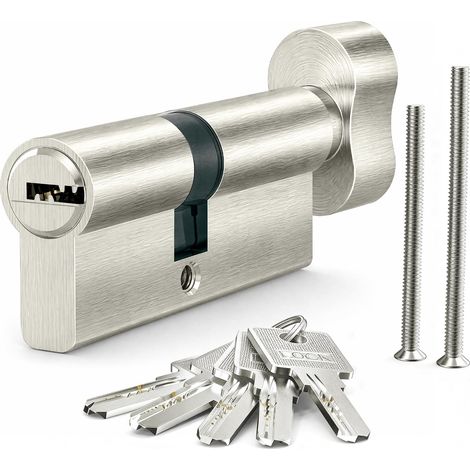 Cylindre à bouton 30/35, cylindre de serrure 65 mm avec bouton rotatif, cylindre de porte avec boîtier en zinc et noyau en cuivre, 5 clés et 2 vis, pour porte d'entrée et porte d'appartement (1/5)