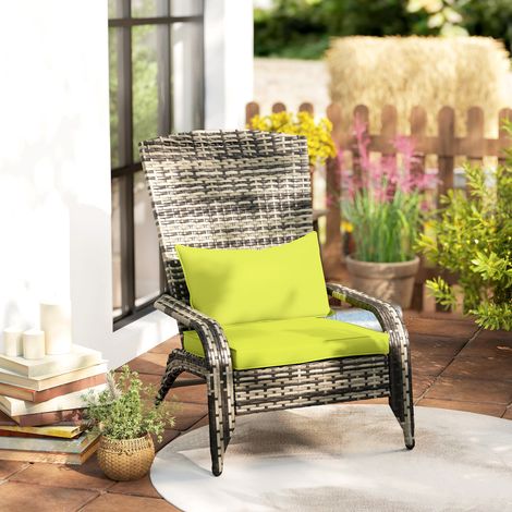 Chaise jardin Adironrack accoudoirs coussins chaise en rotin acier usage intérieur extérieur - Dimensions: 64x80x90 cm - Couleur: Vert
