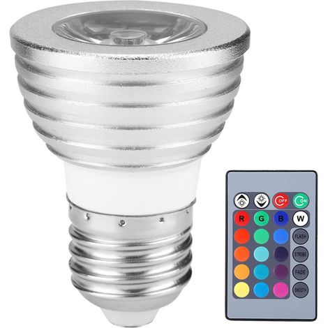 1 Ampoule LED E27 3W RGB, télécommande, 16 couleurs, dimmable, intérieur extérieur (1/5)