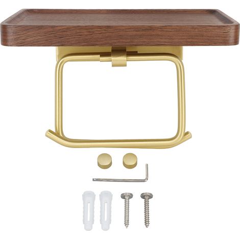 Toilet Paper Holder with Shelf Aluminum Alloy Walnut Paper Holder Easy Installation Space Saving Tissue Roll Holder for Bathroom Kitchen Type 1 (1/5)