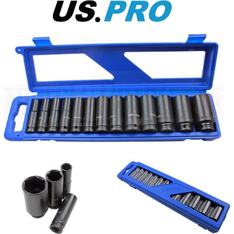 US PRO IMPACT SOCKET SET 13PC 1/2"" DRIVE SAE AF IMPERIAL DEEP LONG REACH 3424 (1/4)