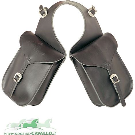 Schwarz - Vordere Pioneer Trekking-Satteltasche aus gefettetem Leder (1/4)