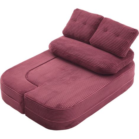 Sofá cama 2 en 1 de cordón burdeos con respaldo alto y portavasos dobles (1/5)
